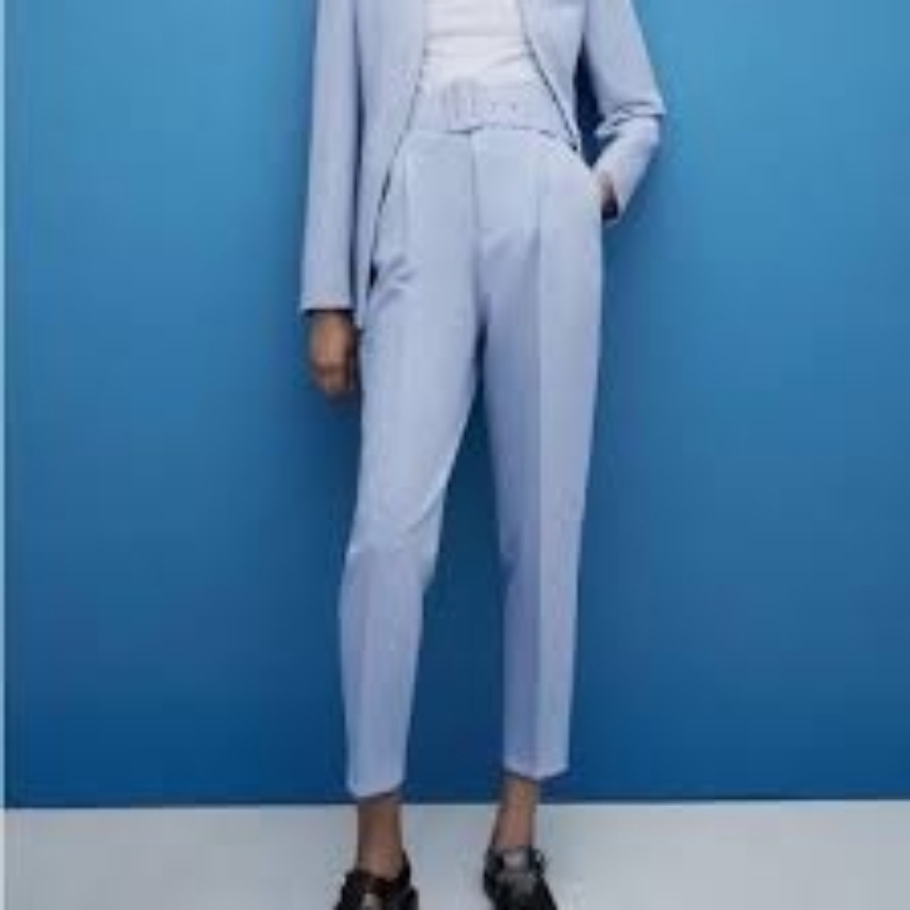 Zara High Waisted Belted Light Blue Pants